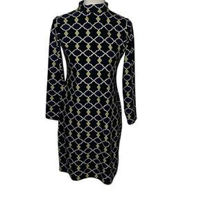 Jude Connally Quatrefoil Geometric Print Turtleneck Dress Packable Stretchy Sz S